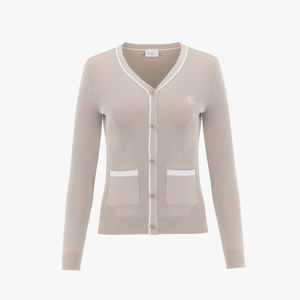 COLOR MATCHING V-NECK CARDIGAN(BEIGE)