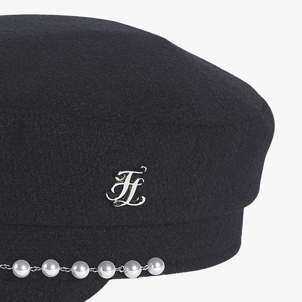 PEARL-EMBELLISHED MADROS HAT(BLACK)