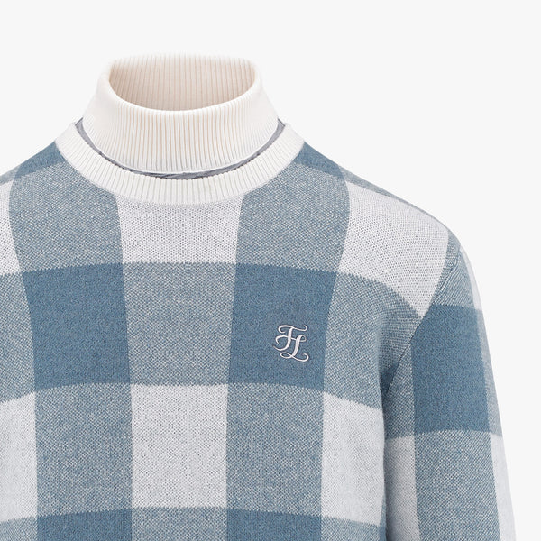 MEN'S TURTLENECK JACQUARD WINDPROOF SWEATER(CERAMICS BLUE)