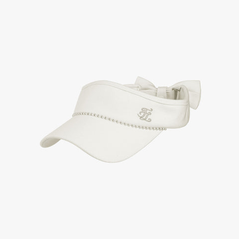 PEARL CHAIN RIBBON VISOR(WHITE)