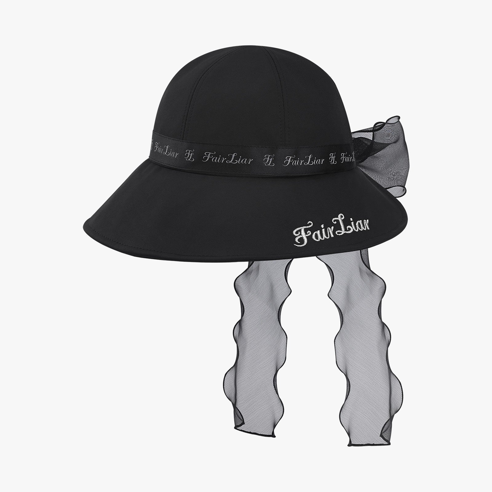 RIBBON DETACHABLE BRIM BUCKET HAT(BLACK)