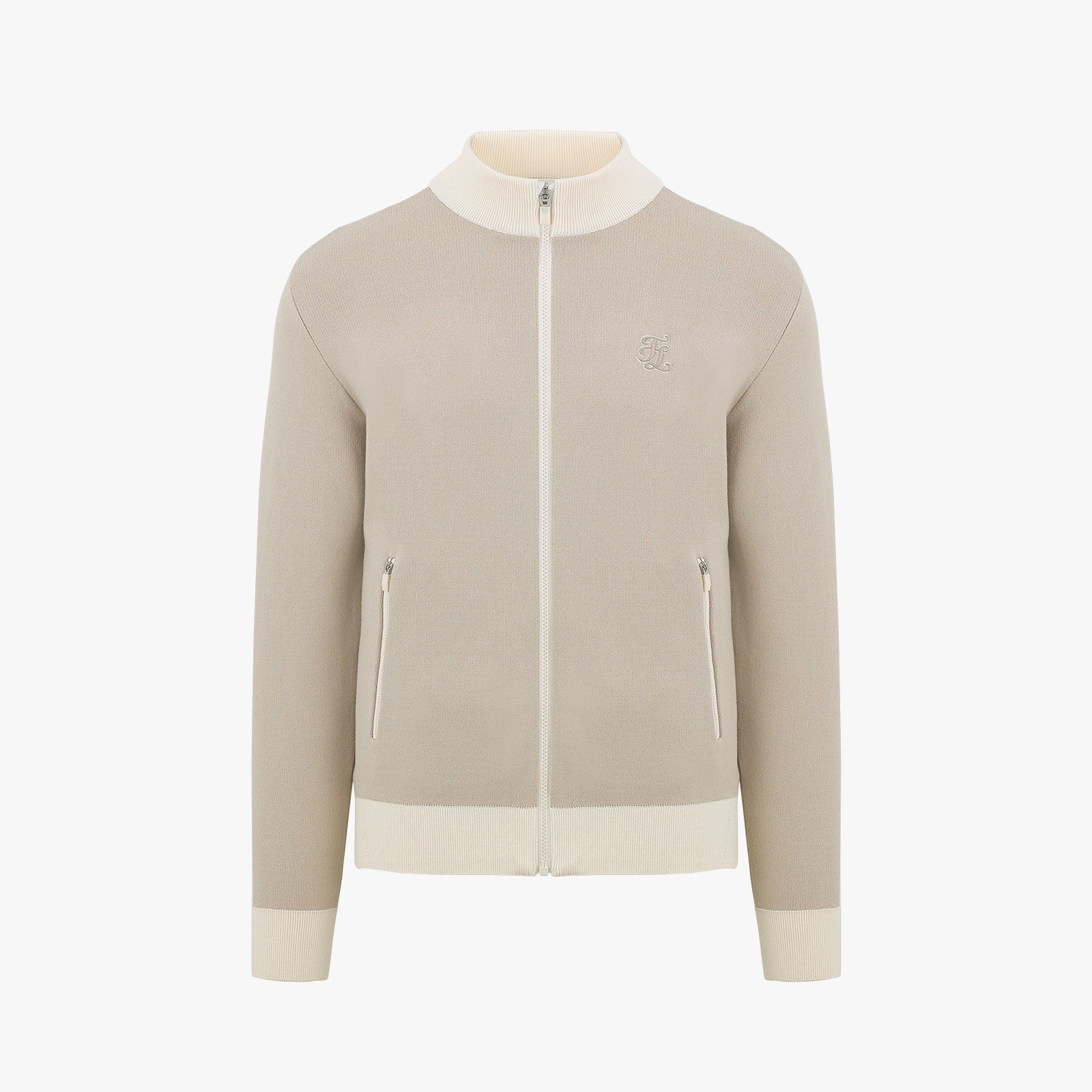 MEN'S HIGH-NECK ZIP-UP SWEATER(BEIGE)