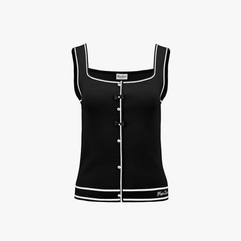 SQUARE-NECK RIBBON KNIT VEST(BLACK)