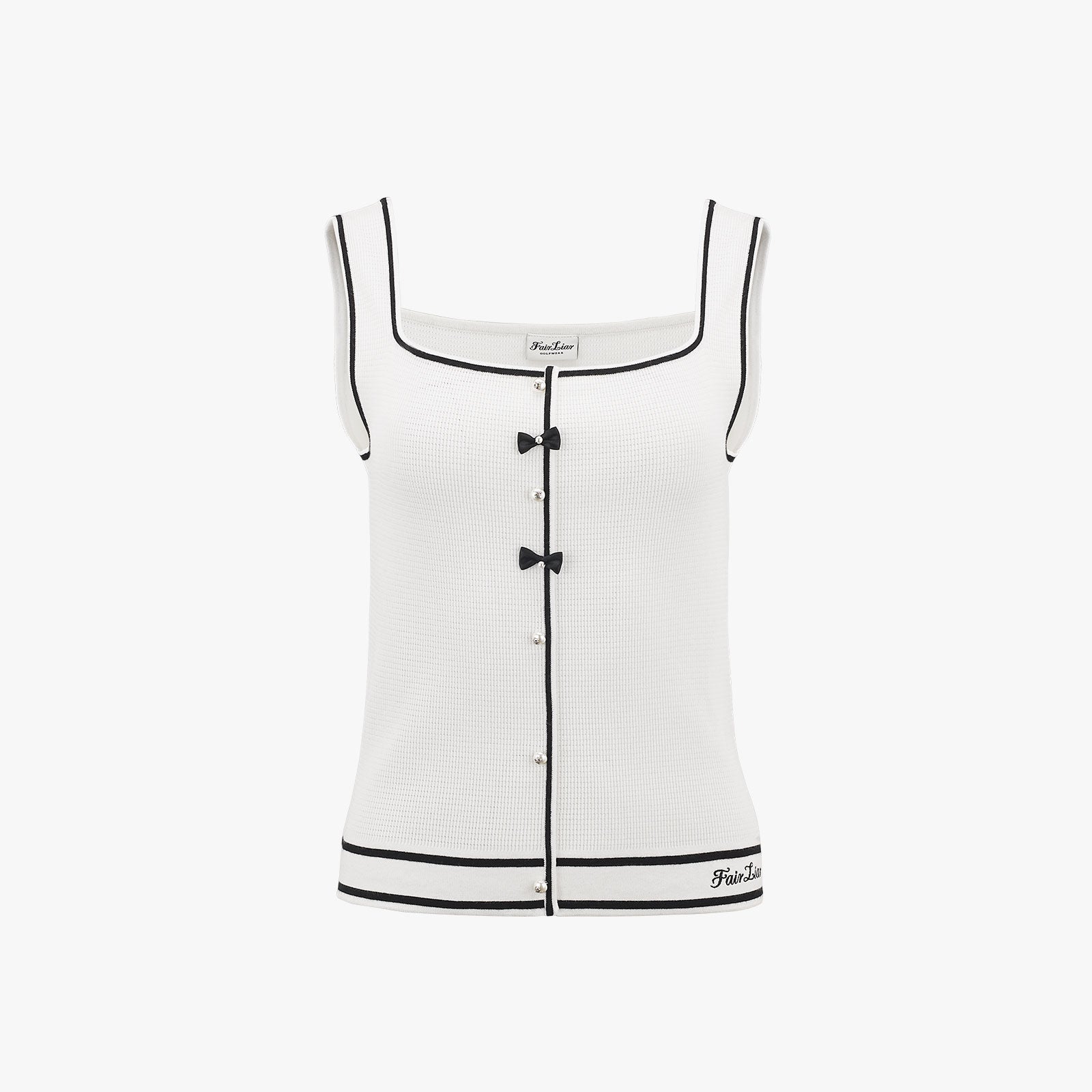 SQUARE-NECK RIBBON KNIT VEST(WHITE)