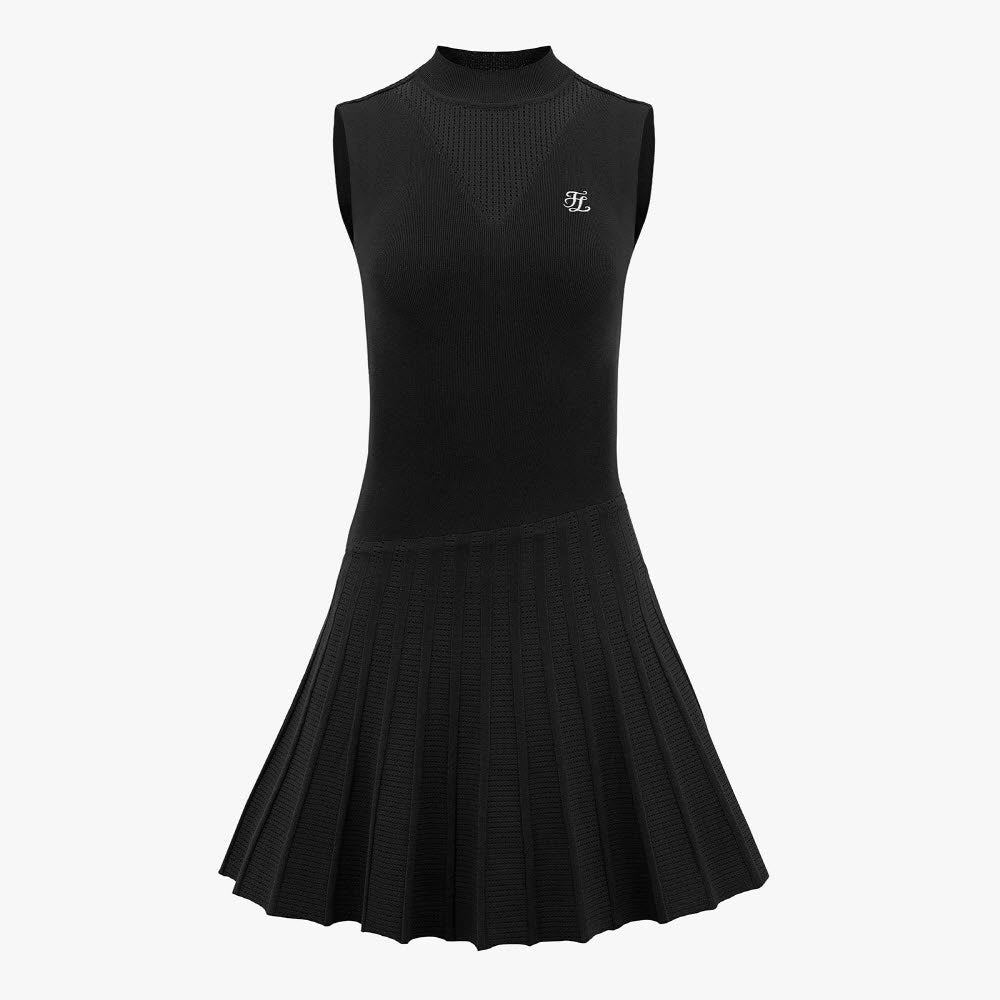 PUNCHED SLEEVELESS KNIT DRESS(BLACK)