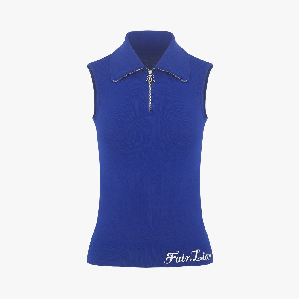 WIDE COLLAR SLEEVELESS KNIT(CERAMICS BLUE)