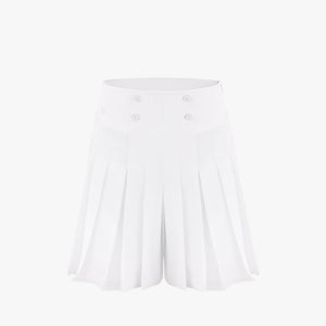 HALF-LONG PLEATED CULOTTE PANTS(WHITE)