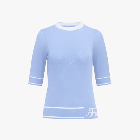 DIAMOND ROUND-NECK KNIT(CERAMICS BLUE)