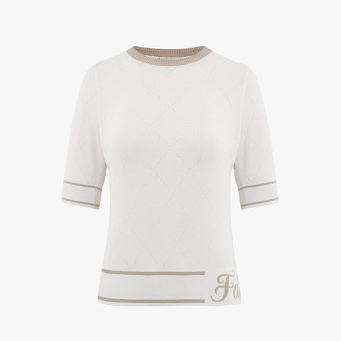 DIAMOND ROUND-NECK KNIT(WHITE)