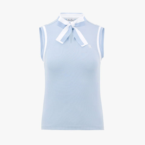 KNIT RIBBON SLEEVELESS T-SHIRT(CERAMICS BLUE)