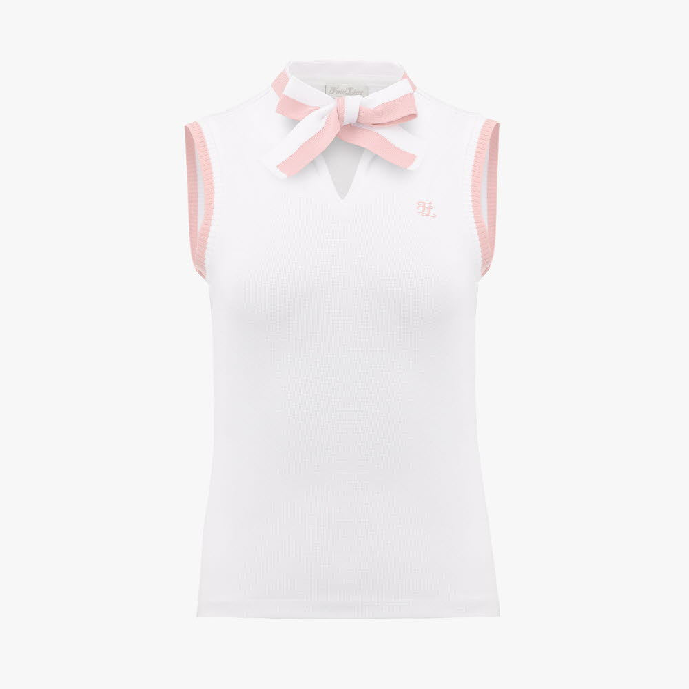 KNIT RIBBON SLEEVELESS T-SHIRT(WHITE)