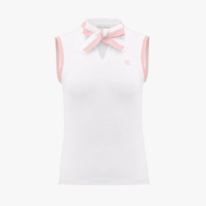 KNIT RIBBON SLEEVELESS T-SHIRT(WHITE)