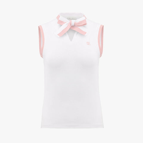 KNIT RIBBON SLEEVELESS T-SHIRT(WHITE)