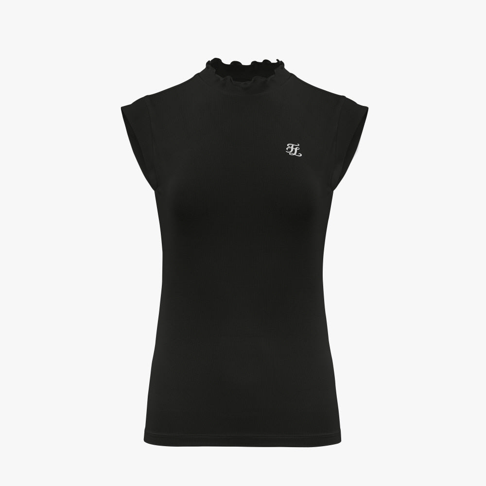 TULLE COLLAR SLEEVELESS T-SHIRT(BLACK)