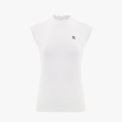 TULLE COLLAR SLEEVELESS T-SHIRT(WHITE)