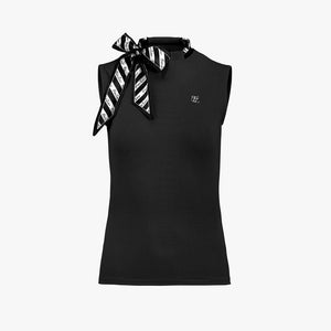 SILK SCARF SLEEVELESS T-SHIRT(BLACK)