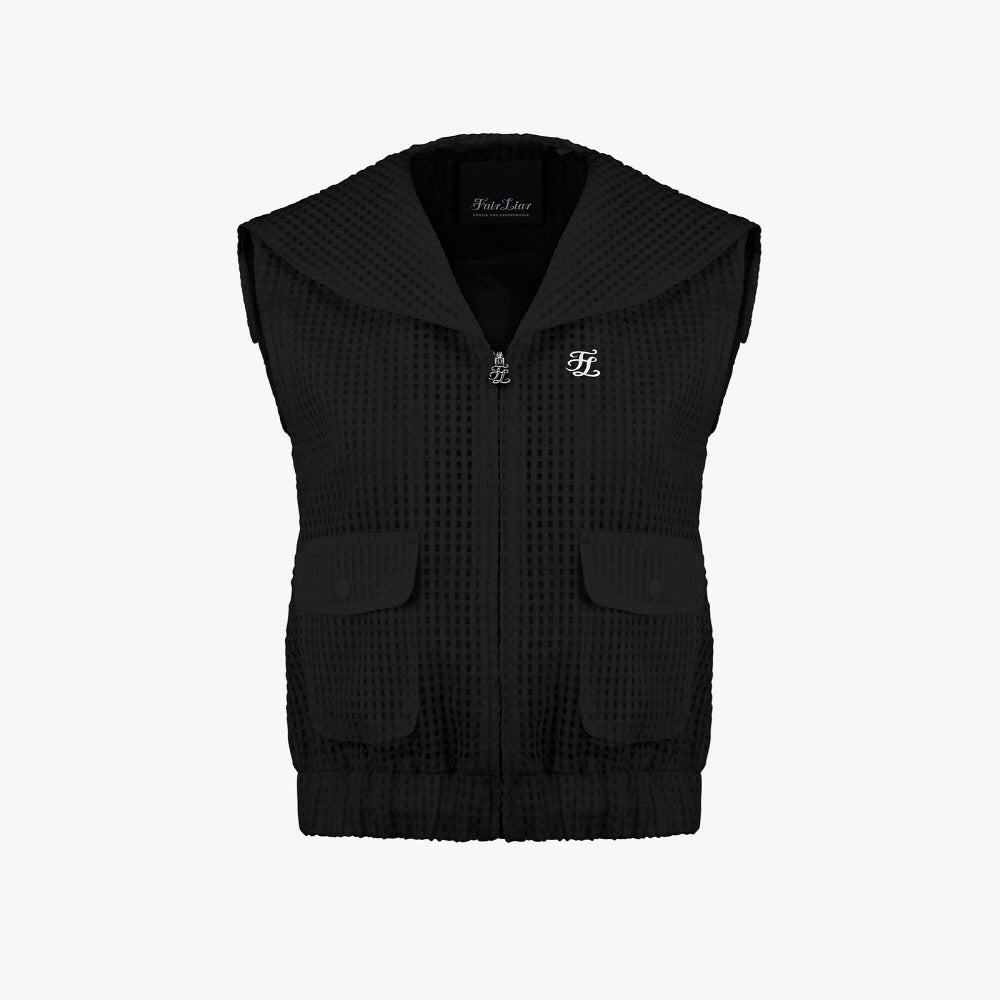 SAILOR COLLAR MESH VEST(BLACK)