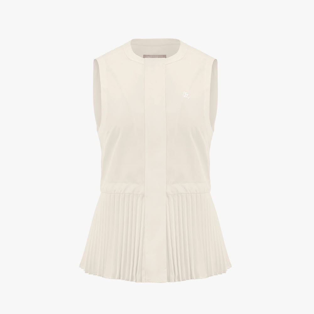 ROUND NECK PLEATED VEST(BEIGE)