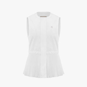 ROUND NECK PLEATED VEST(WHITE)