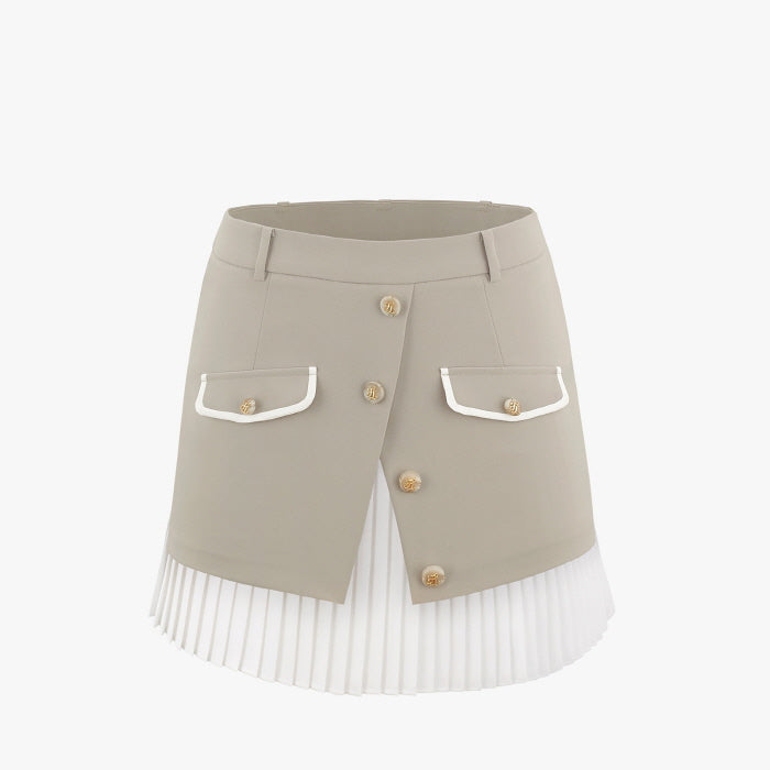 LAYERED POCKET PLEATS SKIRT(BEIGE)