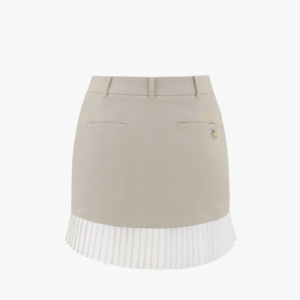 LAYERED POCKET PLEATS SKIRT(BEIGE)