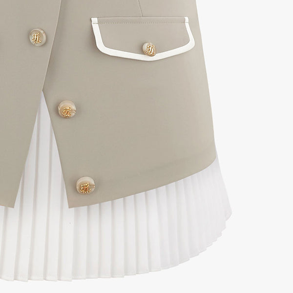 LAYERED POCKET PLEATS SKIRT(BEIGE)