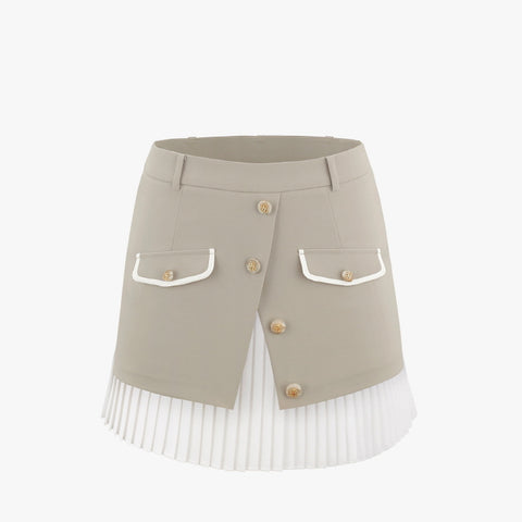 LAYERED POCKET PLEATS SKIRT(BEIGE)