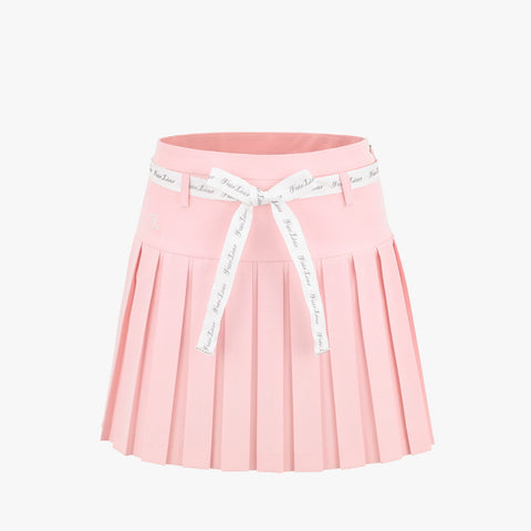 DOUBLE PLEATS SKIRT WITH RIBBON BELT(PINK CHORAL)