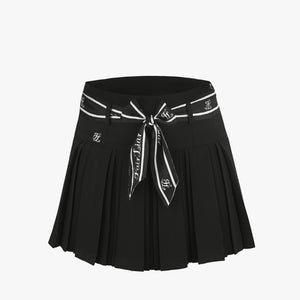 HIGHWAIST PLEATS SKIRT WITH FLORAL BELT(BLACK)