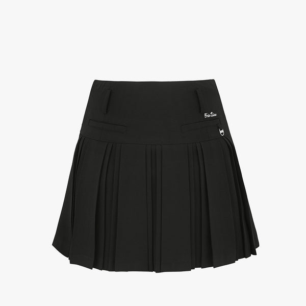 HIGHWAIST PLEATS SKIRT WITH FLORAL BELT(BLACK)