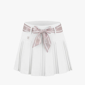 HIGHWAIST PLEATS SKIRT WITH FLORAL BELT(WHITE)