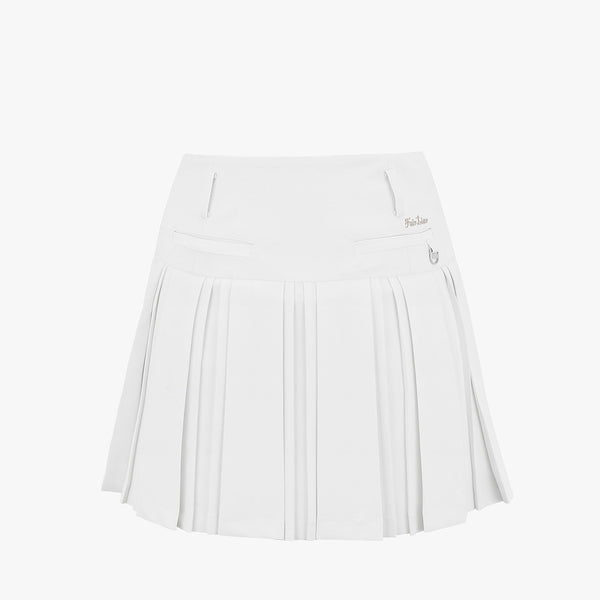 HIGHWAIST PLEATS SKIRT WITH FLORAL BELT(WHITE)