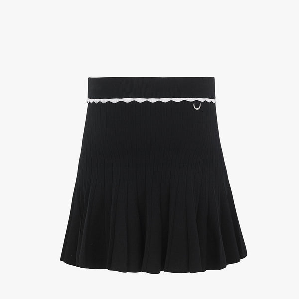 FRILL PLEATS KNIT SKIRT(BLACK)