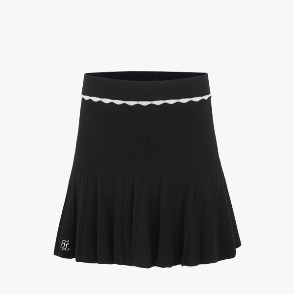 FRILL PLEATS KNIT SKIRT(BLACK)