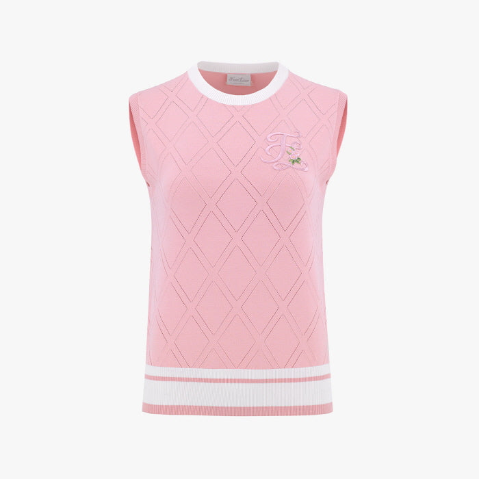 DIAMOND PATTERNED KNIT VEST(PINK CORAL)