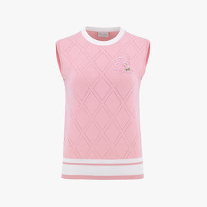 DIAMOND PATTERNED KNIT VEST(PINK CORAL)