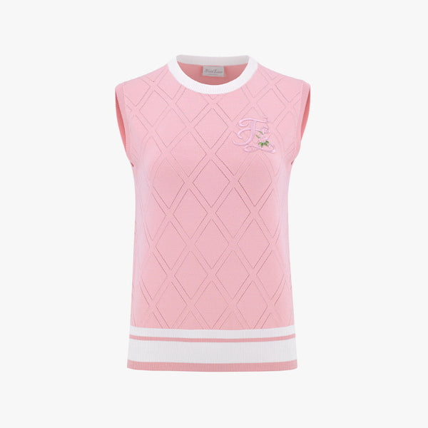 DIAMOND PATTERNED KNIT VEST(PINK CORAL)