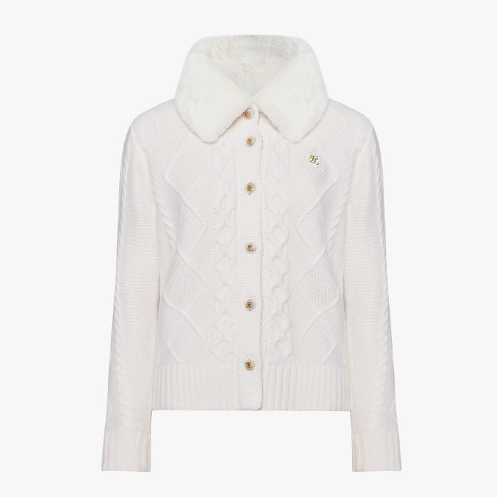 WINDPROOF WOOL CABLE CARDIGAN(WHITE)