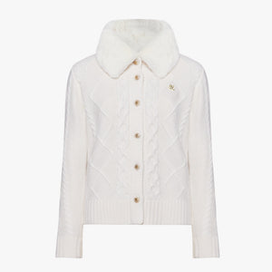 WINDPROOF WOOL CABLE CARDIGAN(WHITE)