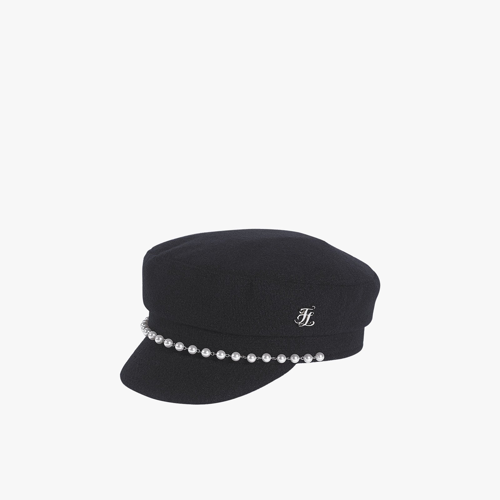 PEARL-EMBELLISHED MADROS HAT(BLACK)