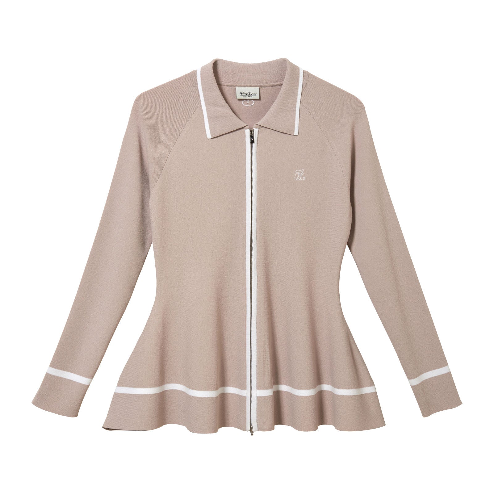 Flare Zip Up Cardigan (Beige)